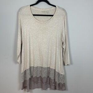 logo lori goldstein Beige Lace Hem Tunic Stretch Top‎ Womens Petite XL Comfort